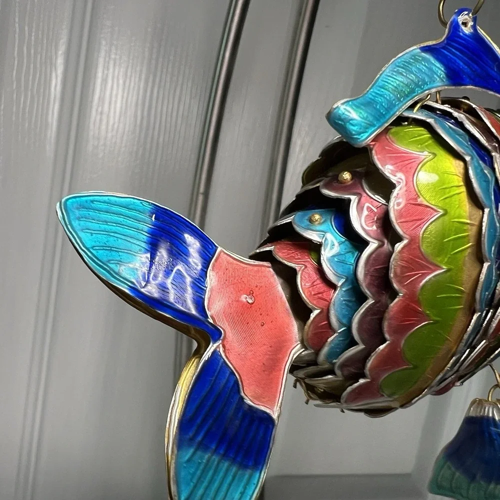 Cloisonné Enamel Articulated Moveable‎ Lg Tropical Fish Ornament Rainbow Colors